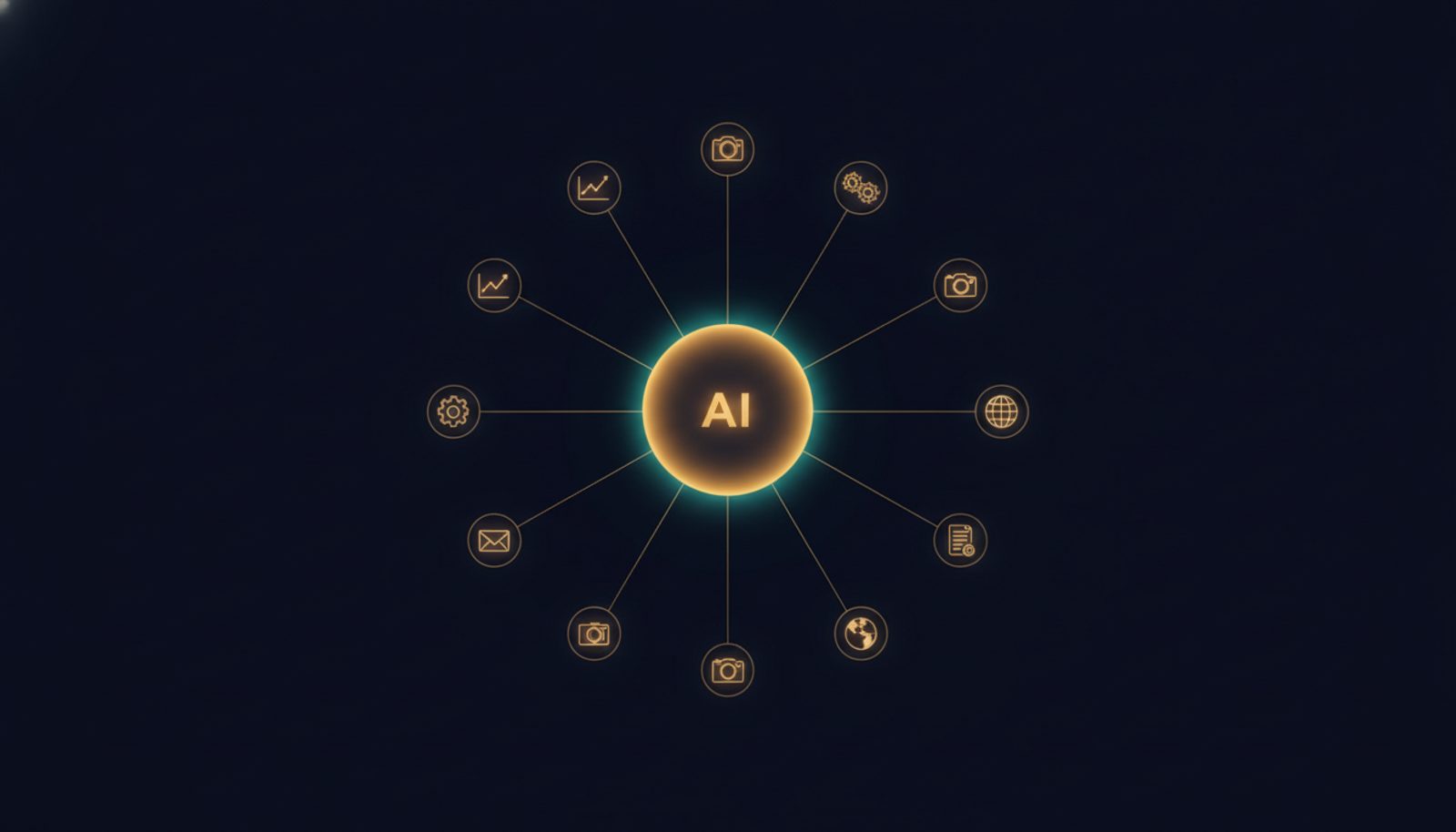 Concept art: one central AI core connected to ten specialist nodes